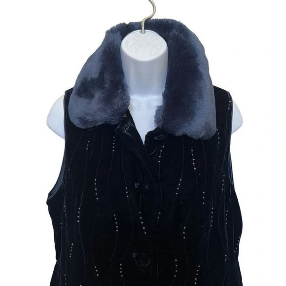Summit Silks Velvet Silk Vest with removable Fur Blue Size Small - Picture 3 of 10